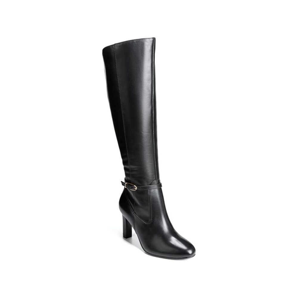 NATURALIZER Womens Black Buckled Henny Almond Sculpted Heel Leather Boots 8.5 M